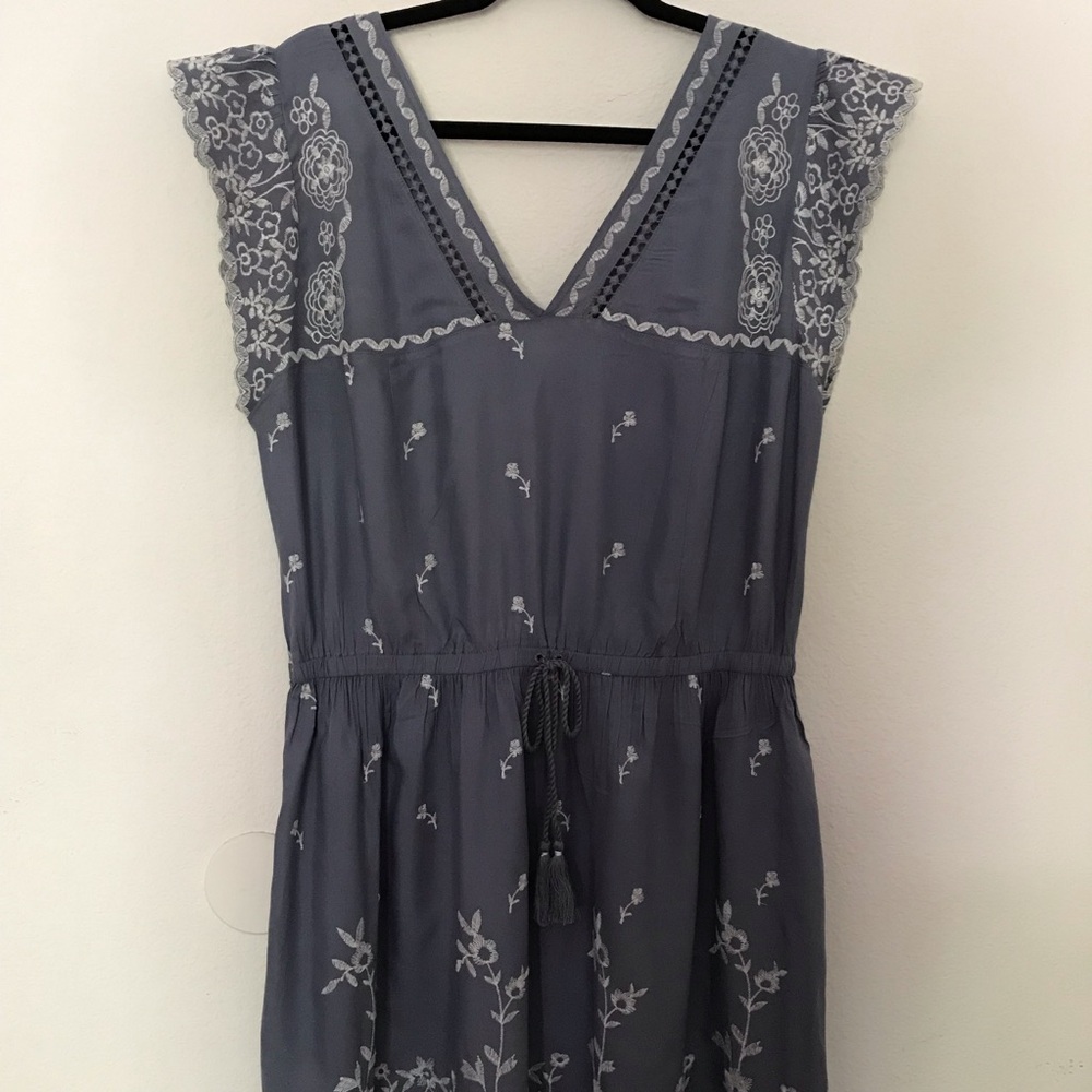 Abercrombie & Fitch Slate Blue Embroidered Midi Dress